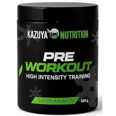 KAZUYA NUTRITION Pre Workout Potente Naturale In Polvere 330 Gr Gusto Arancia, Preworkout Per Energia E Massa Muscolare Con Caffeina Taurina Creatina Acetil Carnitina Citrullina Arginina Beta Alanina