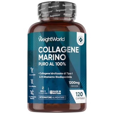 Collagene Marino Idrolizzato da 1200mg, 100% Puro, in 120 Capsule, Peptidi di Collagene Idrolizzato di Tipo 1 e 3 Titagen (2 Mesi di Fornitura), Privo di Magnesio Stearato e Senza Glutine né Additivi