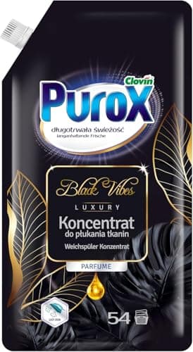 PUROX Black Vibes Ammorbidente Lavatrice Concentrato (54 Lavaggi) – Note di agrumi e quercia, Cura i tessuti, Profumo persistente, Antistatico, Stiro facilitato, 600 ml