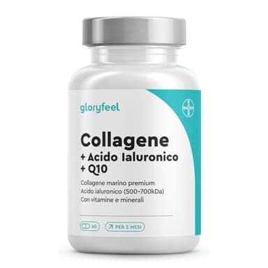Collagene Marino con Acido Ialuronico, con Coenzima Q10, Vitamina C e Zinco, Vitamine A, B12, D3, Magnesio, 60 Capsule, Collagene Marino Idrolizzato, Collagene Integratore Pelle, Ossa e Articolazioni