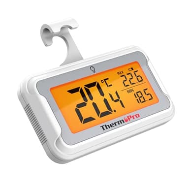 ThermoPro Termometro per Frigorifero con Ampio Display LCD Retroilluminato Termometro Freezer e Congelatore Impermeabile con Registrazione Max/Min Termometro Frigorifero Magnetiche e Supporto 2 Pezzi