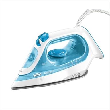 Braun Texstyle 3 SI3053BL Ferro da Stiro a Vapore con 5 ANNI DI ASSISTENZA, Autospegnimento, Riempimento Facile, 270ml, potente getto vapore da170 g/m, Punta di precisione, Blu/Bianco