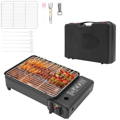 ACROSSPART Barbecue a gas portatile da campeggio, piccolo grill da tavolo a gas con dispositivo di protezione da sovrapressione e dispositivo di accensione