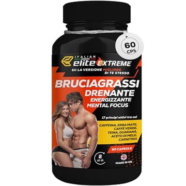 Italian Elite® Brucia Grassi Elite Extreme 60 Caps - Dimagrante, Drenante, Termogenico, Pre-Workout per Uomo e Donna. Energia, Focus e Definizione. Perdita di Peso con dieta e stile di vita sano.