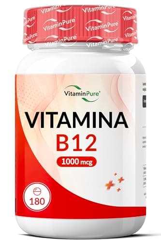 Vitamina B12 1000 mcg Alto Dosaggio, 180 Micro Compresse - Metabolismo Energetico e Riduzione di Stanchezza e Affaticamento – VitaminPure