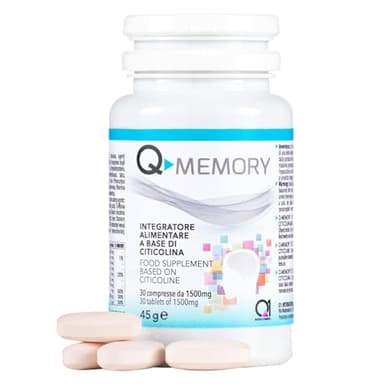 Q1 Q-Memory, Integratore Stanchezza Mentale Combatte Stress con Citicolina e Magnesio, Trattamento di 30gg in Compresse, 1500mg