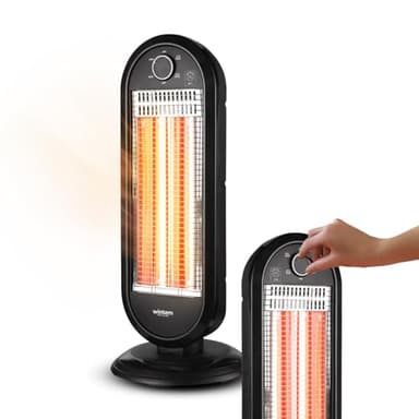 Wintem Stufa Elettrica Alogena a Basso Consumo con Oscillazione Automatica, Doppia Potenza 450-900W e Sistema di Sicurezza Anti-Ribaltamento per un Calore Uniforme e Naturale in Casa e Ufficio