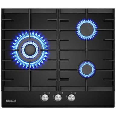 GASLAND GH603BF piano cottura a gas in vetro con bruciatore wok, 3 fuochi, piano cottura a gas da incasso, 60 cm, vetro nero, fornello a gas butano da 6200 watt, GPL/gas naturale