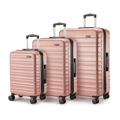 Amazon Basics Set di 3 Valigie Rigidi Espandibili (55, 68, 78 cm), Guscio in ABS Antigraffio, 4 Ruote Girevoli, Oro Rosa
