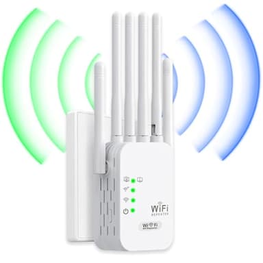 Ripetitore WiFi, potente amplificatore di segnale WiFi, ripetitore wifi esterno,6 antenne, 2 porte LAN/modalitàWiFi wireless/AP. Fino a 1200 m2, adatto per amplificatoriWiFi in casa e ufficio