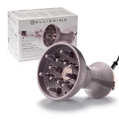 Bellissima Imetec Diffon Ceramic & Argan: Diffusore per Capelli Ricci con Olio di Argan per Ricci Definiti, Luminosi e Idratati – Azione Anti-Crespo, Asciugatura Delicata, Doppio Voltaggio