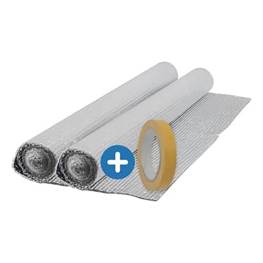 IMBALLAGGI 2000 - Pannelli Termoriflettenti per Termosifoni 1x7M/14mq, 2 Rotoli + Nastro Biadesivo, Pannelli Isolanti Termici per Interni, Porte Finestre Pavimenti Tetti, Isolante Termico Impermeabile