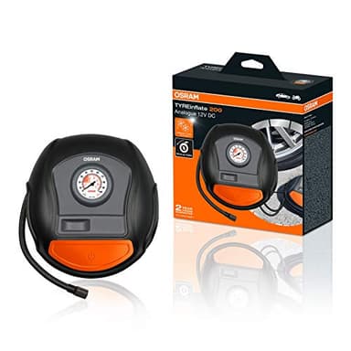 OSRAM OTI200 TYREinflate 200, Pompa elettrica analogica, compressore Auto Portatile 12V, Alimentazione Tramite accendisigari, gonfiaggio dei Pneumatici in 4,5 min, Senza Luce LED, Stop