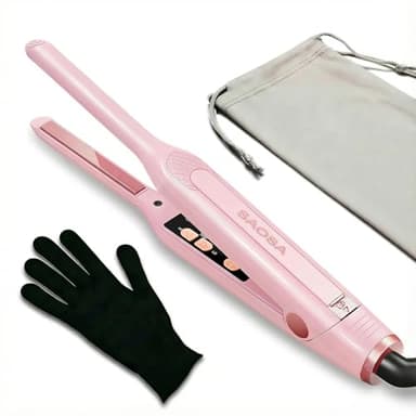 SAOSA Piastra per Capelli Corti a Matita, 0,8 cm Piastra Mini per Capelli con 9 Livelli di Temperatura (90°C-220°C), Doppia Tensione, per Pixie Cut, Frangia, Ricci, Regalo con Astuccio e Guanto