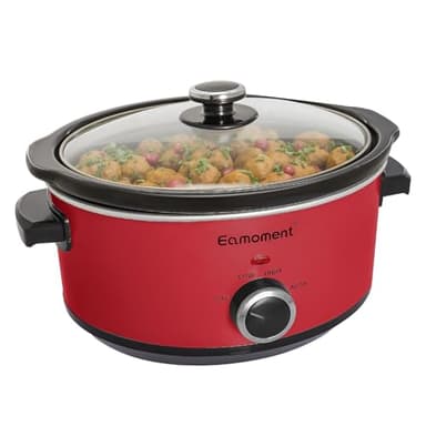 Eamoment 3,5L | 200W slow cooker con 3 impostazioni di calore e indicatore di potenza, lavabile in lavastoviglie e con manici, coperchio in vetro facile da pulire (rosso)