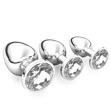 3 Pezzi Anal Butt Plug,S+ M+ L Set Sex Toy,con diamante di cristallo trasparente,per uomo donna principianti giocattoli del sesso(bianco)