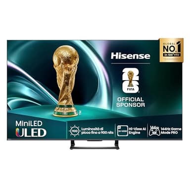 Hisense TV 50" Mini-LED 144Hz 4K 2025 50U72Q, Smart TV VIDAA U8, Dolby Vision IQ, HDR 10+ Adaptive, 144Hz Game Mode PRO, Dolby Atmos 2.1 con Subwoofer, Alexa Built-in, VIDAA Voice, lativù 4K, 50''