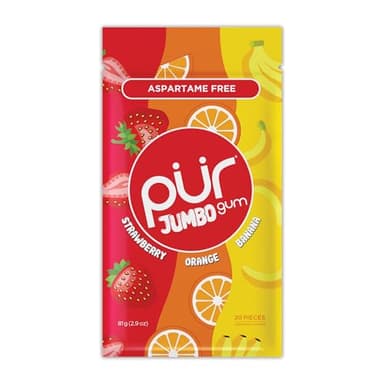 PUR Jumbo Gum | Gomme da Masticare Senza Aspartame | Con Xilitolo | Gusto Naturale Strawberry, Banana, Orange, 20 Pezzi (Confezione da 1)
