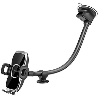 APPS2Car Supporto per telefono per parabrezza auto, braccio lungo flessibile da 13 pollici con collo d'oca, base di aspirazione per telefono e cruscotto per furgoni e camion