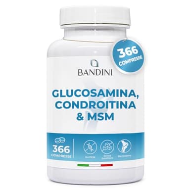 Bandini® Glucosamina Condroitina MSM 366 Compresse con Vitamina C | Per Articolazioni e Cartilagini | Formula Completa con 600mg di Glucosamina, 100mg di Condroitina e di MSM per dose giornaliera