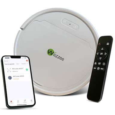 Wiizzee Aspirapolvere Robot AR02, Sottile Silenziatore Collegato WiFi con Tuya, 5 Modalità di Pulizia, Auto-Carica, 90 min di Autonomia, Tutti i pavimenti Liscio, Sistema di Navigazione giroscopica