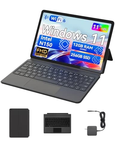 BNCF 11" 2-in-1 Laptop, PC con touchscreen Windows 11 compatibile con Intel N150, 12GB RAM 256GB SSD, 1920x1200 IPS FHD Tablet USB-C/HDMI/SD WiFi 6 con Tastiera Magnetica e Custodia in Pelle