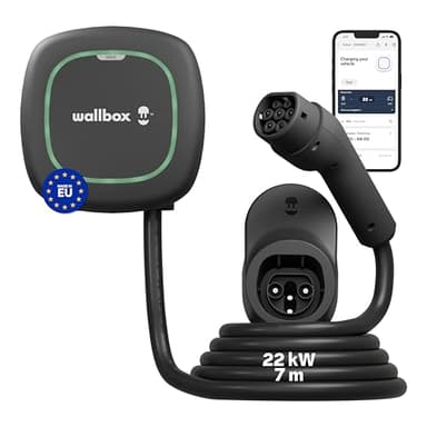 Wallbox Pulsar Max Caricatore per Veicoli Elettrici, Potenza di Carico Fino a 22 kW, Connettore Tipo 2, Cavo da 7 Metri, con Wi-Fi, Bluetooth, OCPP, Facile Installazione, Interno o Esterno, Nero