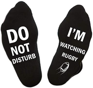 SoulQ Calzini a maglia corti con scritta stampata "DO NOT DISTURB,I'M WATCHING RUGBY" - Calzini divertenti con scritte originali, Nero , L