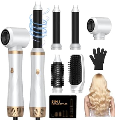 UMIGA Spazzola Soffiante Air Styler set Airstyler 5 in 1 Hair Styler Airbrush Ferro a ricciolo Spazzola Soffiante Spazzola Lisciante per Capelli, Kit di parrucchiere per asciugare