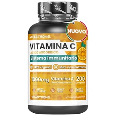 Vitamina C 1000mg Lento Rilascio, 200 Compresse 100% Vegan (1 al Giorno/6+ Mesi), Integratore Vitamina C Pura Acido Ascorbico per Sistema Immunitario, Ossa, Pelle, Stanchezza, Formazione di Collagene