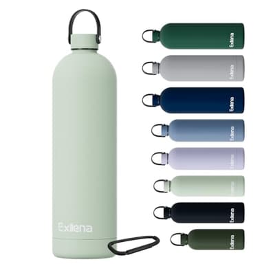 Exllena Borraccia Termica 1,5 Litri con Maniglia e Moschettone -Borraccia 1,5 Litri Mantenere Calore/Freddo - Senza BPA - 100% A Tenuta Stagna per Escursioni, Campeggio, Viaggi, Sport...(Verde Latte)