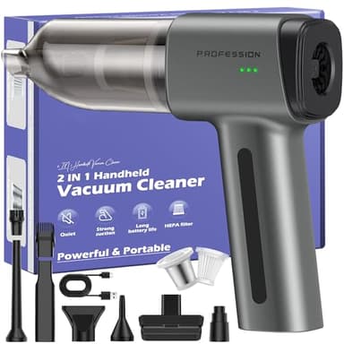 Bemkia Aspirapolvere Auto, 28000Pa Aspirabriciole Senza Fili, 4 in 1 Mini Aspirapolvere Cordless per Auto, Animali Domestici, Casa, Ufficio Usa (Grigio)