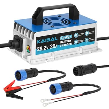 KAISAL Caricatore LiFePO4 da 29.2V 20A, Caricabatteria per Batteria al Litio Ferro Fosfato da 24 V (25.6 V), Carica LiFePO4 24V,Impermeabile IP67 per Camper, Barca, Solare