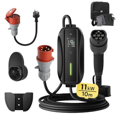 dé Wallbox 11kw [Trifase| 10m| 6-16A] Cavo Ricarica Auto Elettrica Tipo 2 con Potenza di Ricarica Regolabile, Stazione Carichino Auto elettrica Mobile Compatibile con Model Y, 500e e Altri EV/PHEV