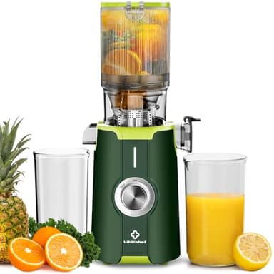 Pulizia Veloce Estrattore Automatico, 115mm Senza Preparazione Estrattore di Frutta e Verdura Intera, LINKchef Estrattore di Succo, Facile da Pulire, 1.2L 200w Più Verde