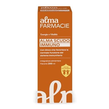 Alma Scudo Immuno per Sistema Immunitario, Difese, Stress, Energia, Sciroppo 200ml con Zinco, Vitamina C, Pappa Reale, Echinacea, Alta Concentrazione, anche per Bambini, Senza Glutine, Alma Farmacie
