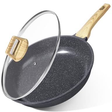 GiPP Padella Antiaderente – Padella Sana e Atossica, Compatibile con Induzione, Senza PFAS e PFOA, Lavabile in Lavastoviglie (Nero, 30 cm + Coperchio)