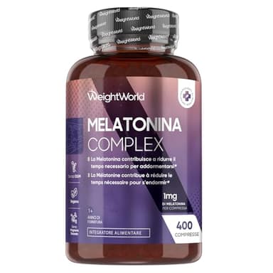 Melatonina 1mg in 400 Micro Compresse Vegane (1 Sola la Sera), 13+ Mesi di Fornitura, Camomilla con Melatonina Complex, Vitamina B6, Magnesio e Passiflora, Privo di Magnesio Stearato, Senza Glutine