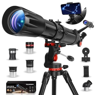 HETEKAN Telescopio Astronomico Professionale 90/900 mm (36X-450X) per Adulti, Bambini e Principianti - Rifrattore per Osservazioni Planetarie con Adattatore per Cellulare