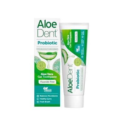 AloeDent Probiotic, senza fluoro, equilibrio del microbioma orale, probiotico naturale con aloe vera, alito fresco, senza alcol, senza SLS, vegan, 75 ml