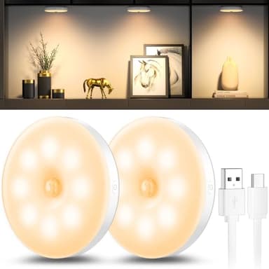 daphomeu Luce Notturna Regolabile con Sensore di Movimento Ricaricabile USB, Lampada con Sensore di Movimento per Interni, Luce Calda per Corridoio, Cucina, Scala, Camera dei Bambini, Armadio (2)