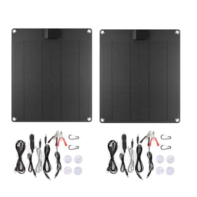 Shkalacar Caricabatteria per Auto a Pannello Solare, 15W*2 5V/12V Porte di Uscita a Catena USB CC Caricabatterie e Mantenitore di Carica Portatile Impermeabile per Auto, Barche, Automobili, Camper
