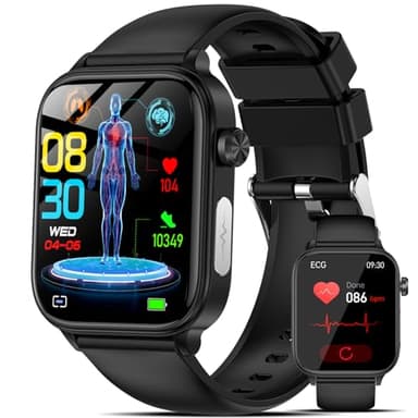 2025 Nuovo Smartwatch Uomo con ECG/Acido Urico/𝐆li𝐜𝐞𝐦𝐢𝐚/Pressione Sanguigna/Sonno/BMI/Temperatura Corporea/Cardiofrequenzimetro,1,96"Orologio con Funzione Telefono,Pulsante SOS, IP68 iOS Android