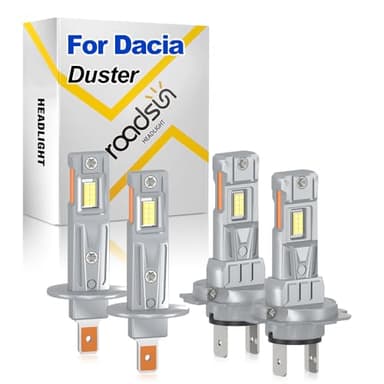 ROADSUN Kit Lampadine LED Per Fari Auto, 20000LM, 12V, 6000K Bianco, Abblaglianti H1, Anabbaglianti H7, Lampadine alogene a LED per la guida notturna, For Dacia Duster 2018-2023