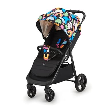 Kinderkraft GRANDE PLUS Passeggino Leggero dalla Nascita fino 22 kg, Pieghevole con una Mano, Posizione Sdraiata, L'ammortizzazione su Tutte le Ruote, Cappottina XL, Happy Shapes