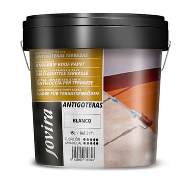 JOVIRA PINTURAS Pittura impermeabilizzante antigoccia per terrazze. Gomma elastica. Previene le perdite su tutti i tipi di tetti e terrazze (Bianco, 15 Litri)