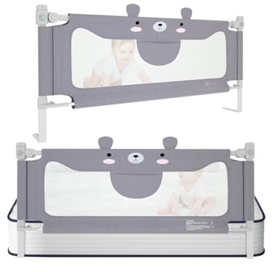 Kidsgigglz Sponda Letto Bambini, 180 cm Griglia di protezione per letto per bambini, griglia per il sollevamento verticale, Protezione da Caduta, Altezza Regolabile, per Letto di Famiglia e Lettino