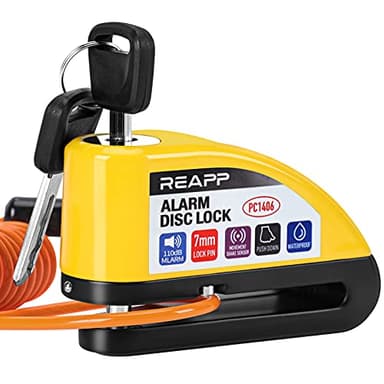 REAPP Bloccadisco Moto Lucchetto Moto Antifurto con Allarme Sonoro 110DB, Blocca disco Moto Protezione Antifurto per Moto Bici Motorino Moped Vespa Motocross Accessori con 2 chiavi und 1.5m Reminder