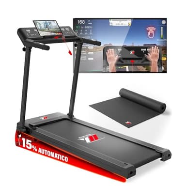 YM Tapis Roulant Elettrico Pieghevole 16 km/h, Brand Italiano, Inclinazione Automatica, APP Interattive Kinomap Zwift Bitgym, Ampia Superfice, Controllo Gestuale, Salvaspazio, NEXT 4000 PRO Your Move