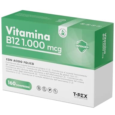 Vitamina B12 1000 mcg e Acido Folico 400 mcg 160 microcompresse ad Alto Dosaggio - Cianocobalamina e Folato Vegan per Stanchezza Fisica e Mentale - 5 Mesi di Fornitura
